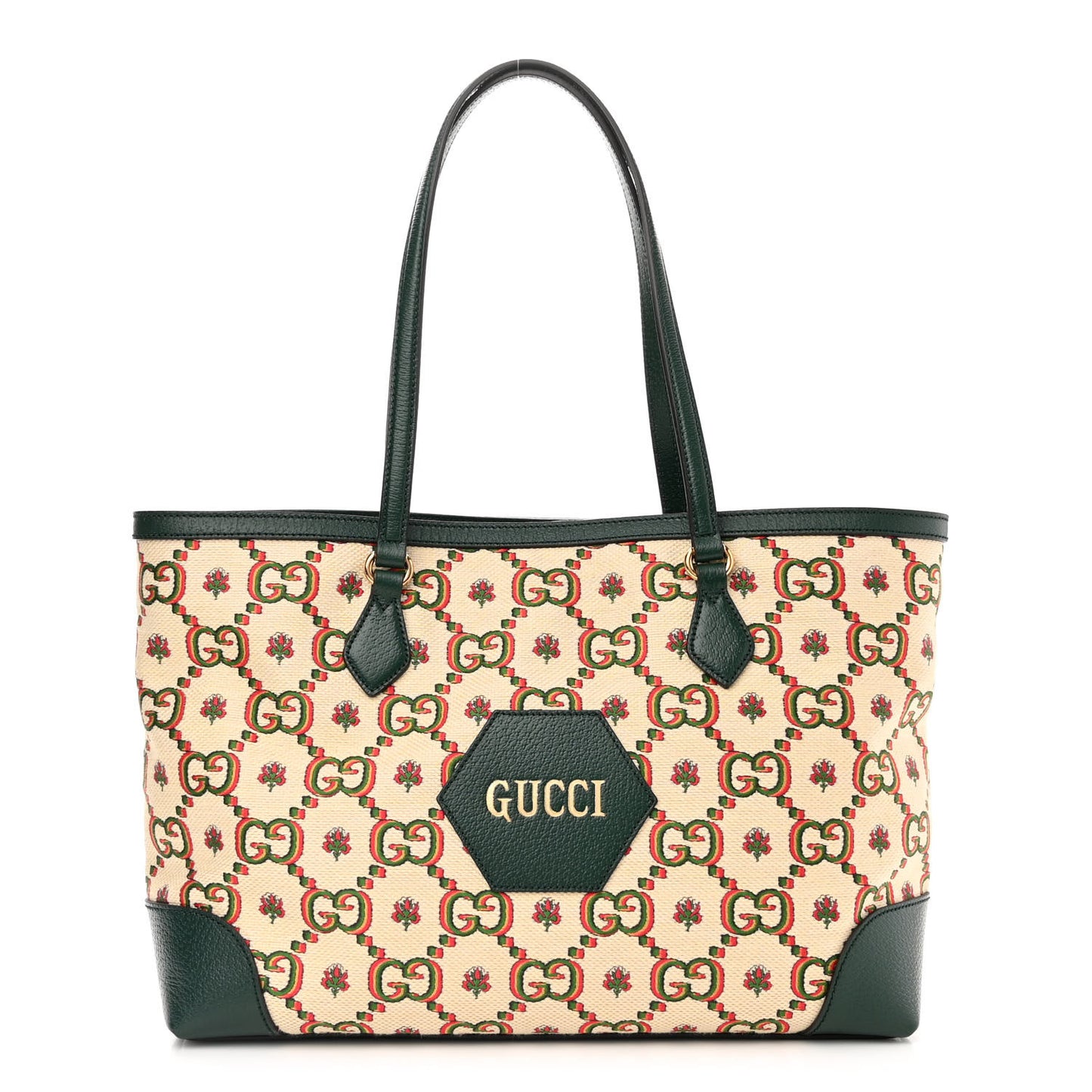 Cotton Textured Dollar Calfskin GG Monogram Floral Medium Gucci 100 Ophidia Tote Bag Beige Green Multicolor Vintage Green
