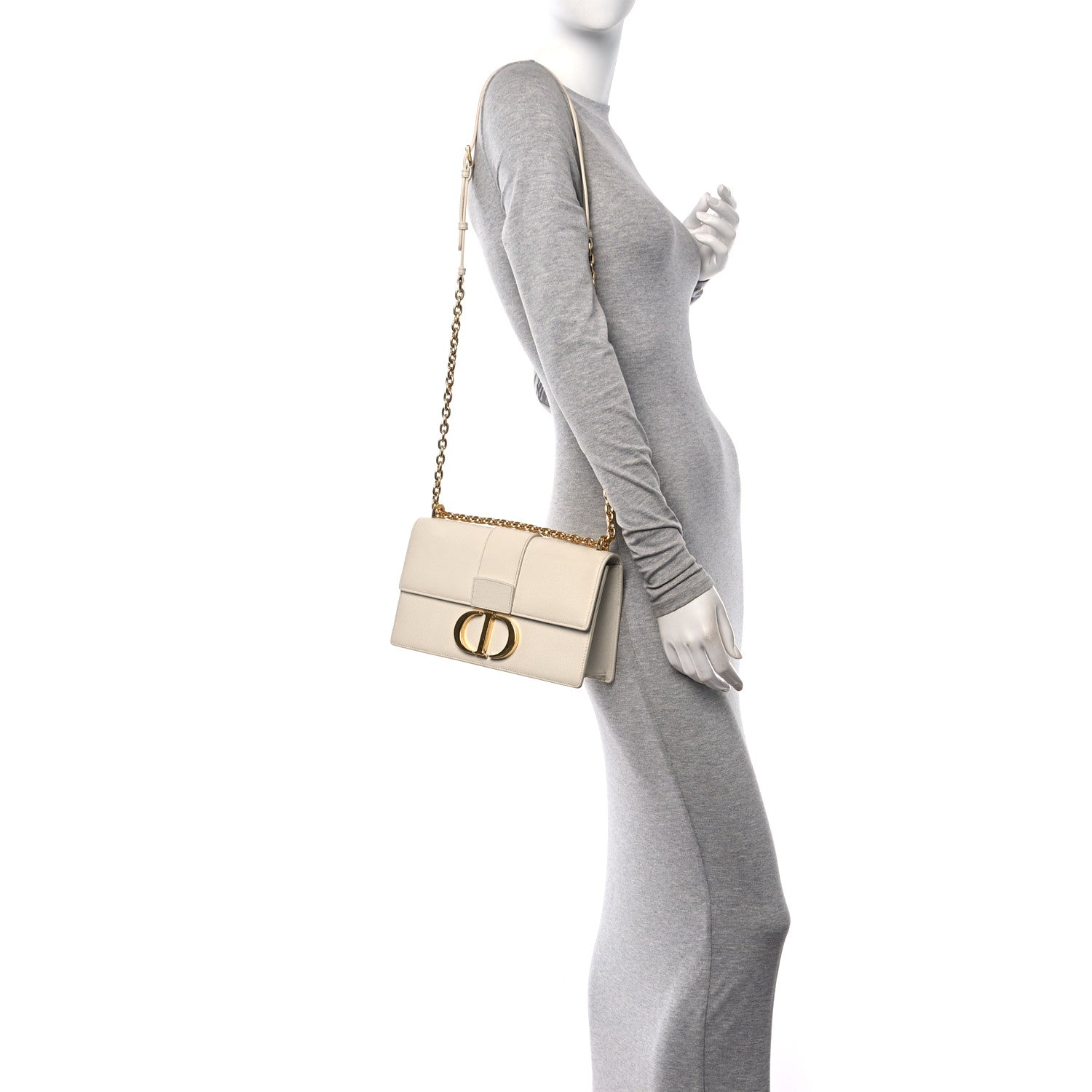Christian Dior Grained Calfskin 30 Montaigne East West Chain Flap Bag Off White 2 of 12
