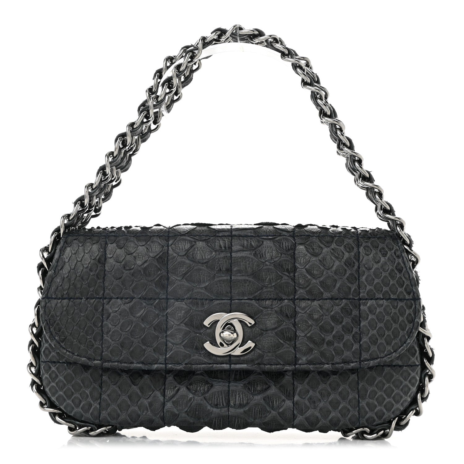 Chanel Snakeskin 3 Chain Flap Dark Blue 1740360 – FASHIONPHILE