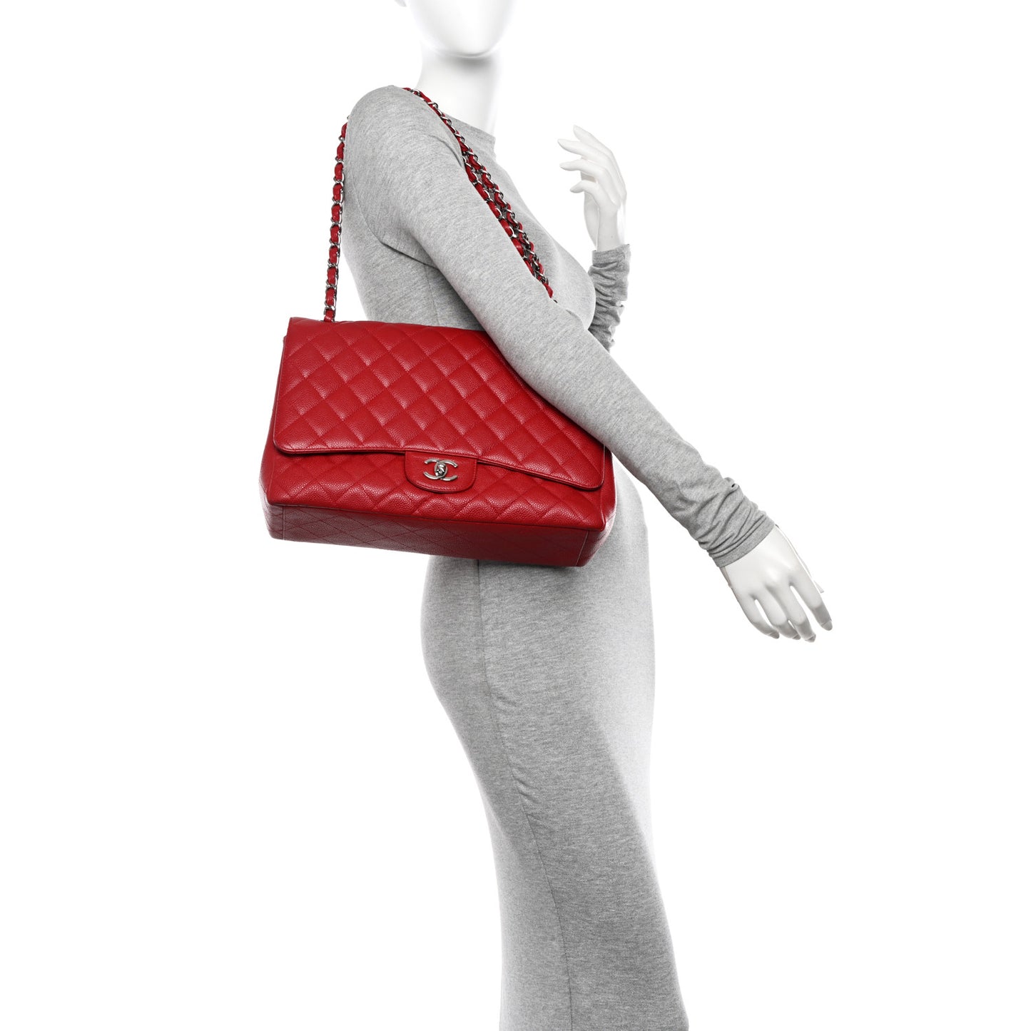 Caviar Quilted Maxi Single Flap Red