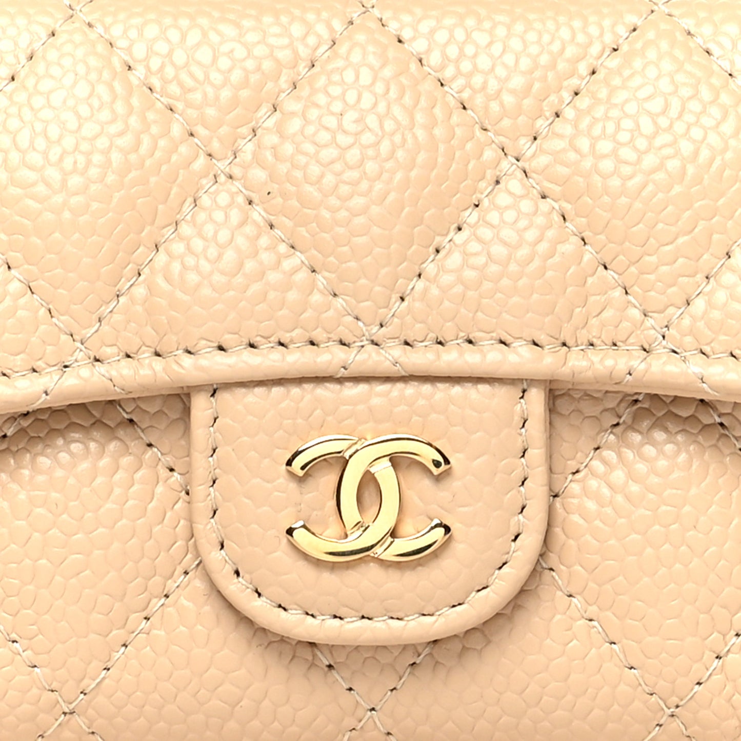 Caviar Quilted Flap Card Holder Wallet Beige