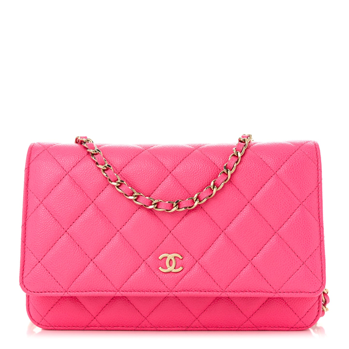 Caviar Quilted Wallet on Chain WOC Fuchsia