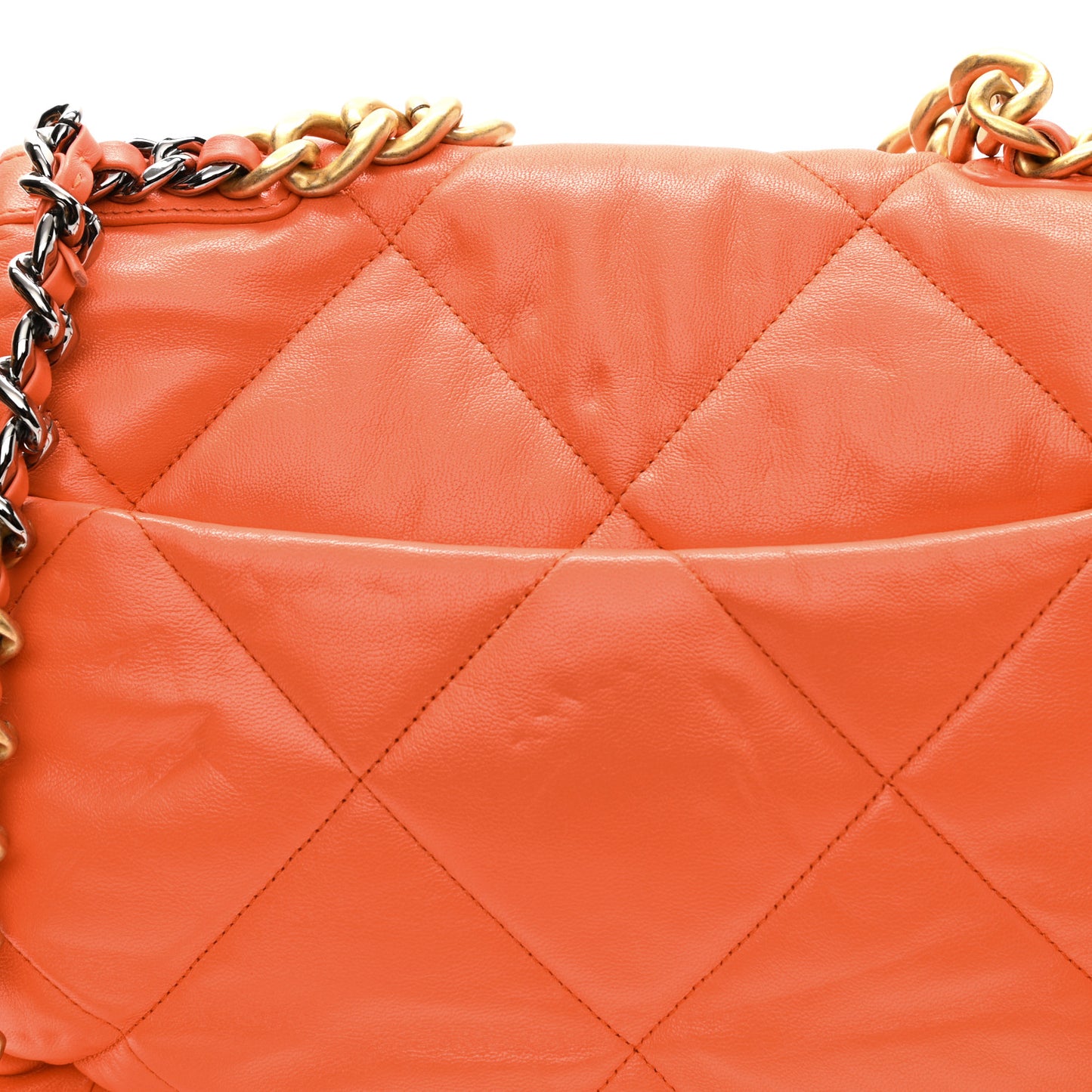 Lambskin Quilted Large Chanel 19 Flap Orange