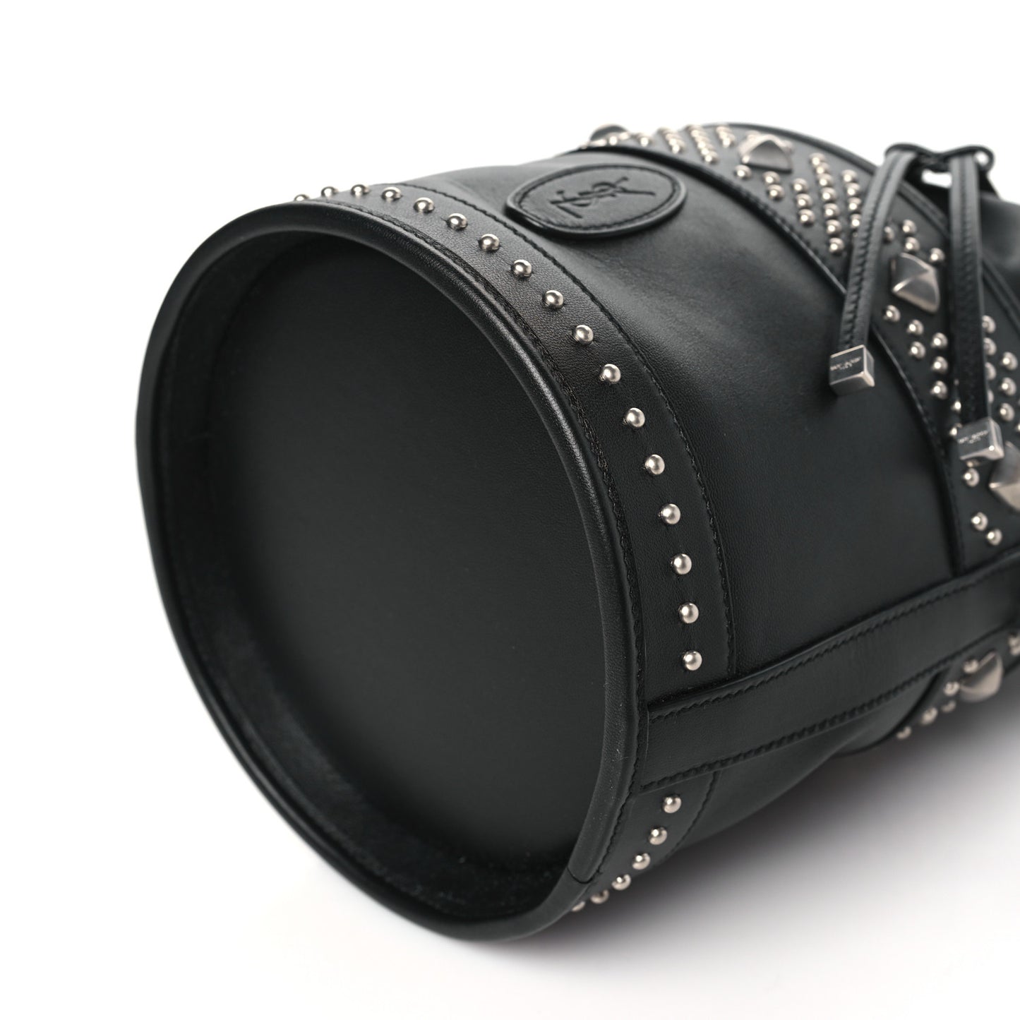 Smooth Calfskin Studded Small Bahia Drawstring Bucket Bag Black