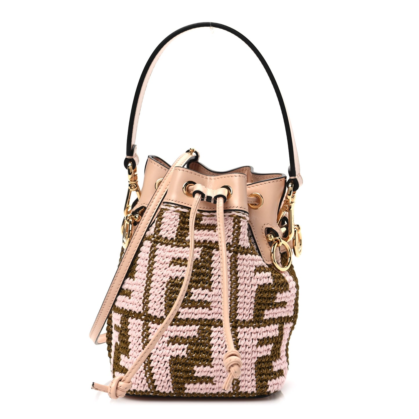 Raffia Vitello King F is Fendi FF Crochet Mini Mon Tresor Bucket Bag Natural Light Rose