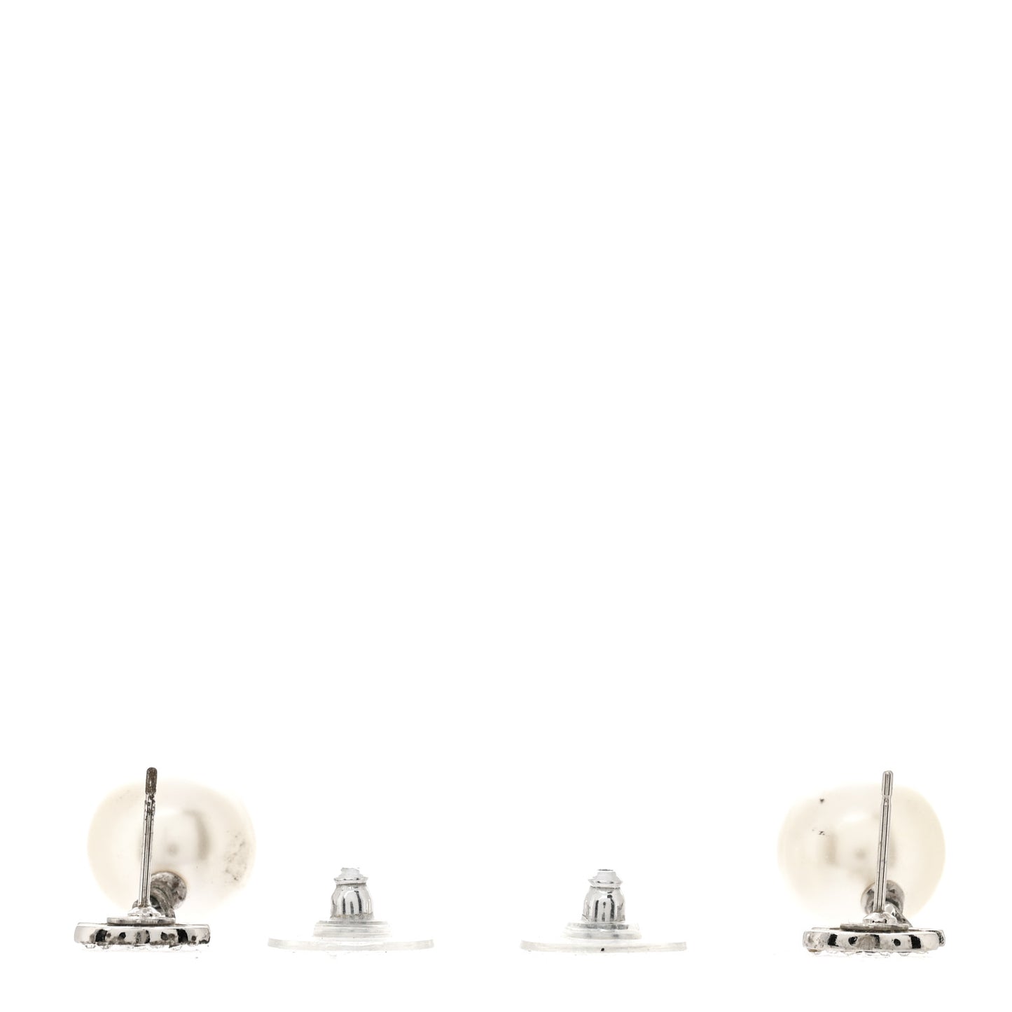 Crystal Pearl CC Drop Earrings Silver Pearly White