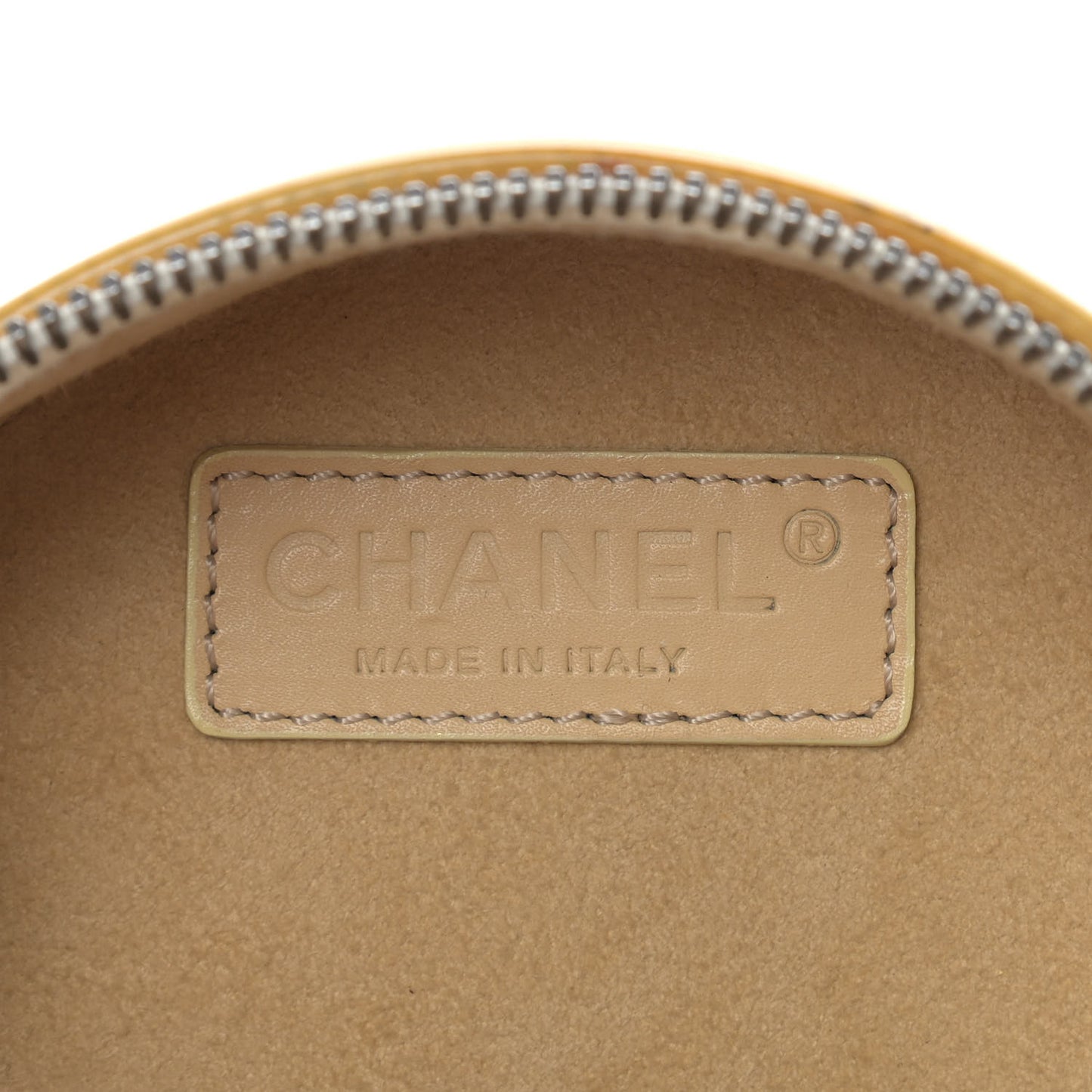 Patent Quilted CC Chocolate Bar Round Shoulder Bag Yellow