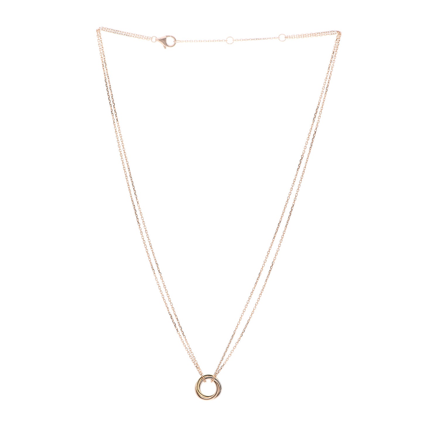 18K Pink Yellow White Gold Trinity Double Chain Pendant Necklace
