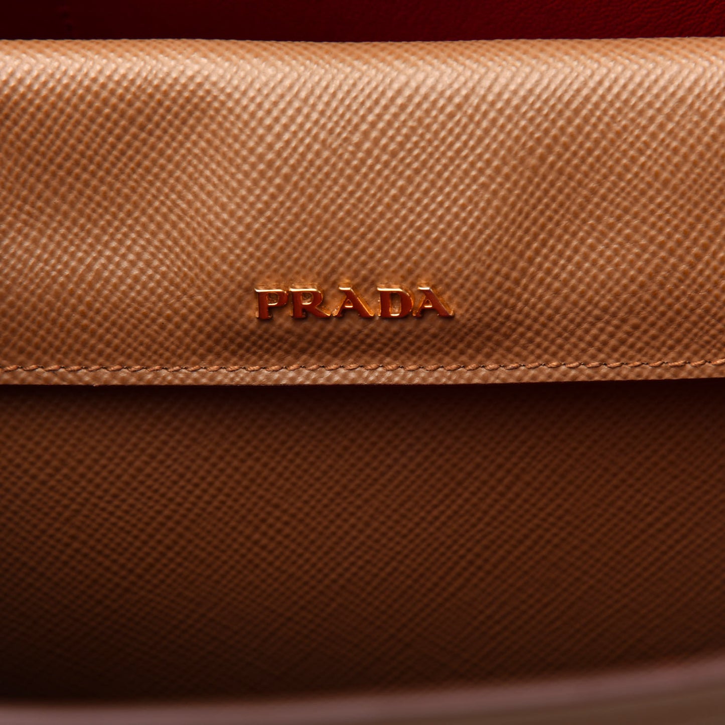 Saffiano Cuir Large Double Bag Caramel Fuoco