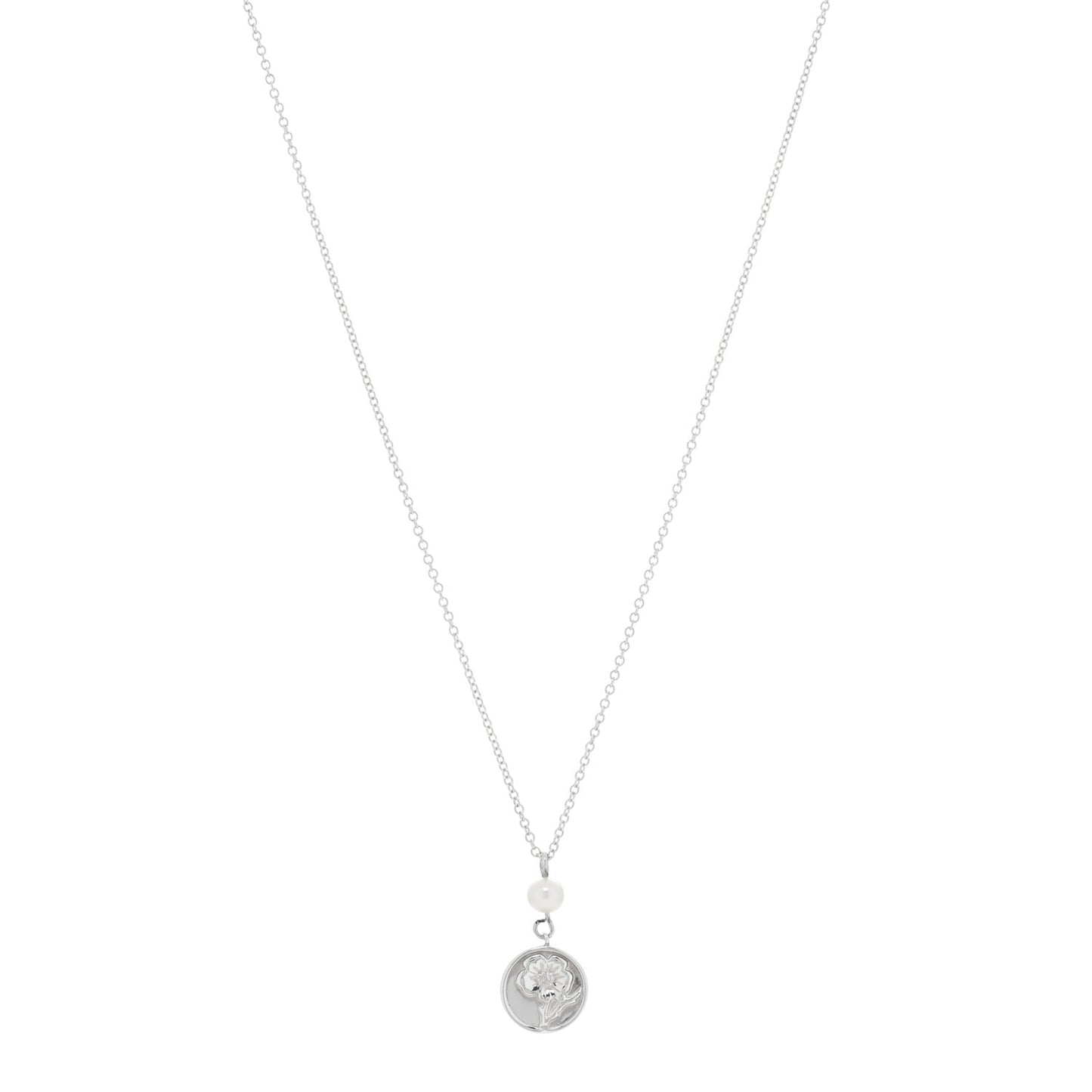 Sterling Silver Pearl Nature Rose Pendant Necklace