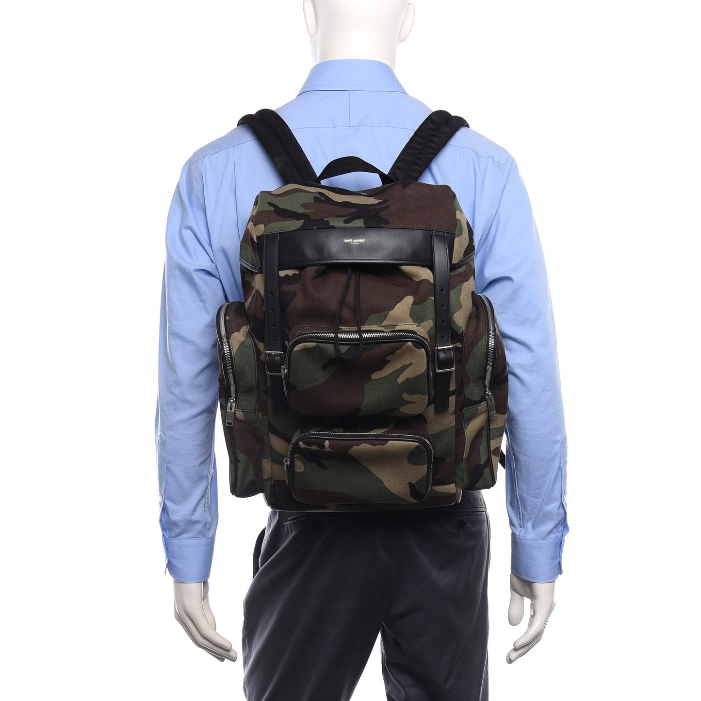 Canvas Calfskin Camouflage Utilitarian Backpack Kaki Black
