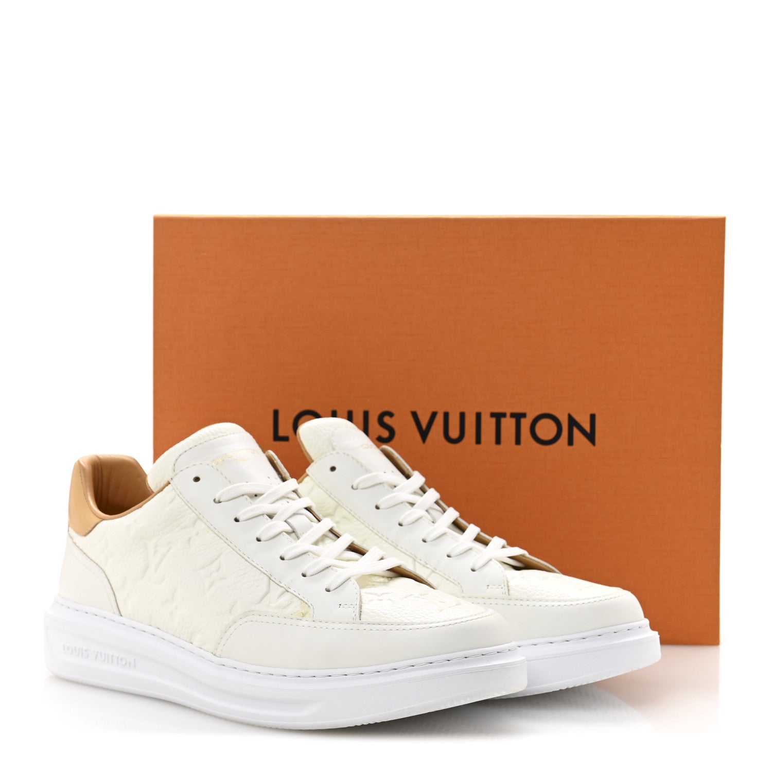 Louis Vuitton Grained Calfskin Embossed Monogram Mens Beverly Hills Sneakers 8.5 White 11 of 11
