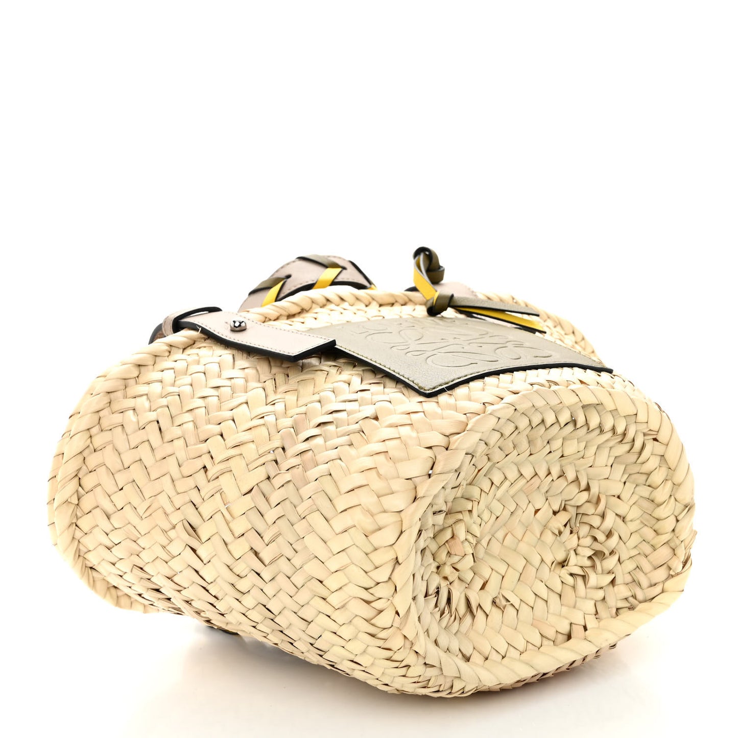 Raffia Braided Handle Small Basket Tote Bag Olive Sand