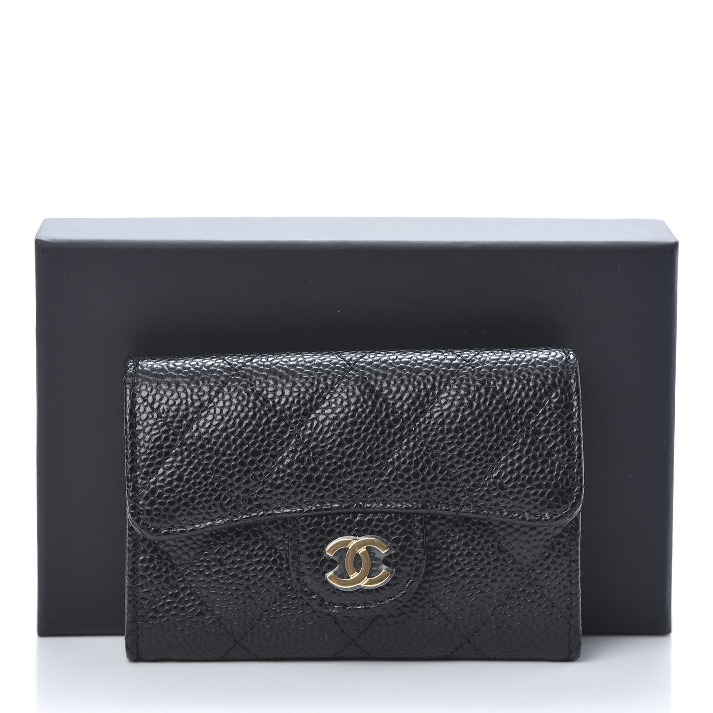 Caviar Quilted Flap Card Holder Black