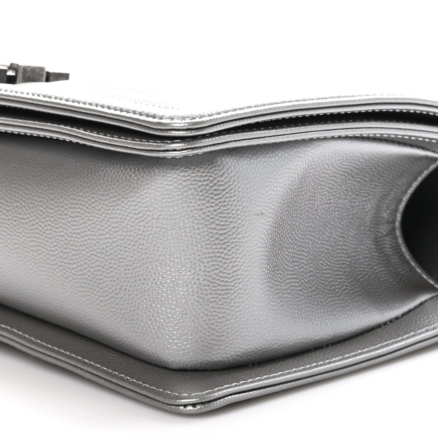 Metallic Caviar Quilted Medium Boy Flap Silver