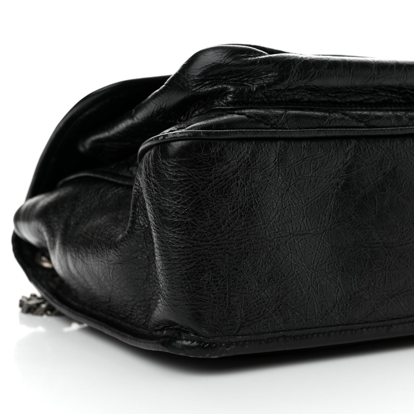 Crinkled Calfskin Matelasse Monogram Medium Niki Chain Satchel Black