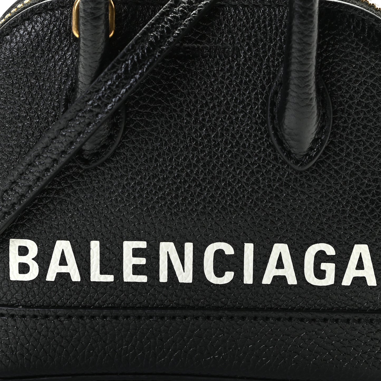 Grained Calfskin Logo Mini Ville Top Handle Bag Black White