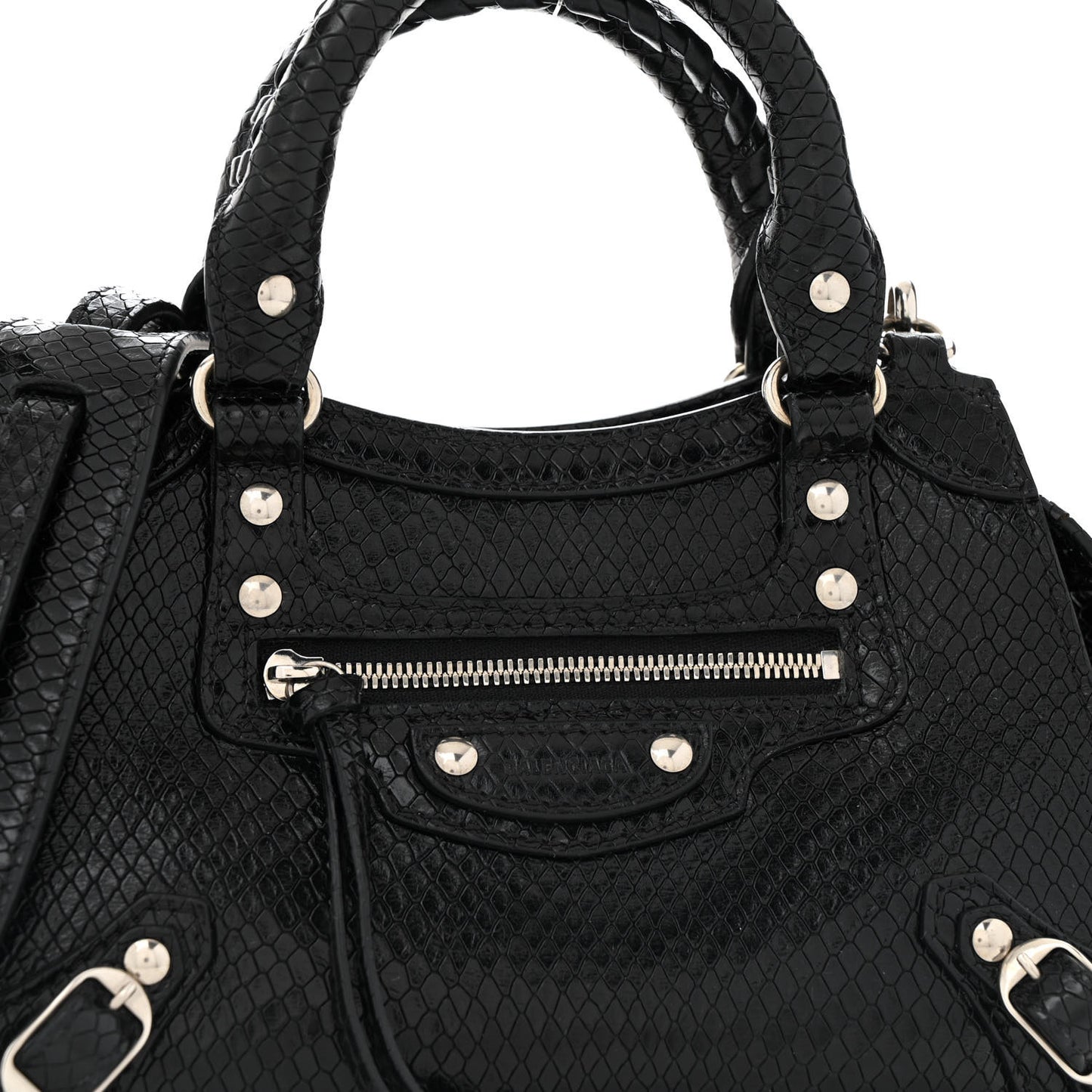 Grained Calfskin Snake Effect Silver Hardware Neo Classic Mini City Black