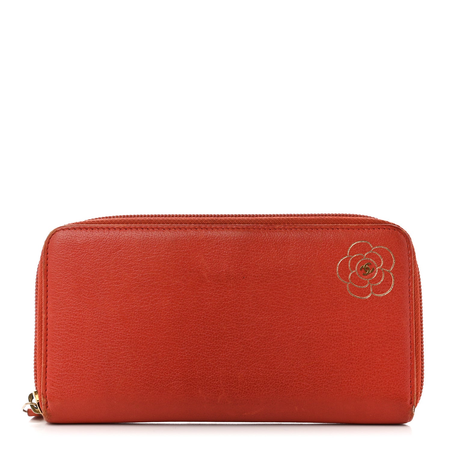 Chanel Calfskin Camelia Foil Zip Around Wallet Red 1193947
