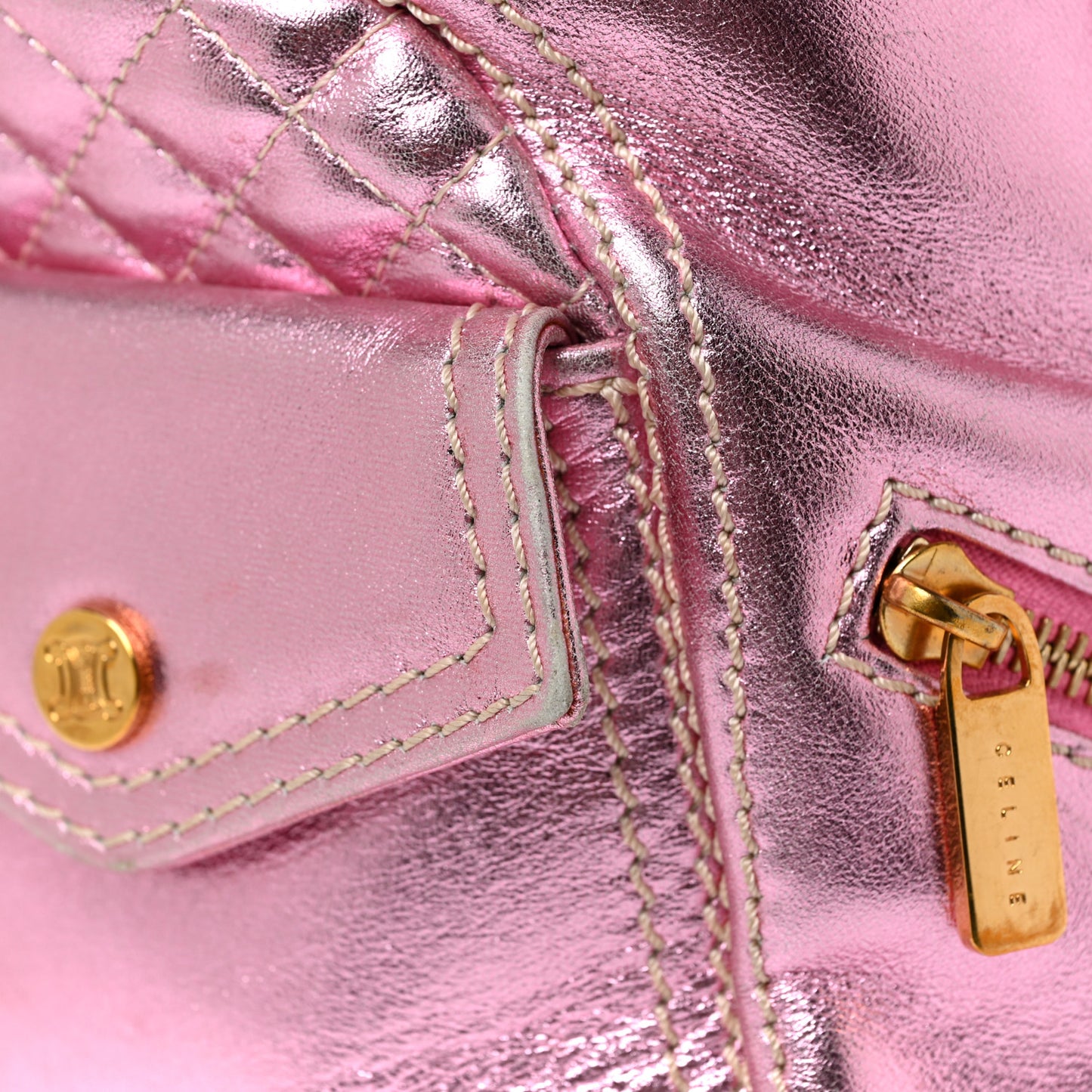 Metallic Lambskin Quilted Boogie Satchel Pink