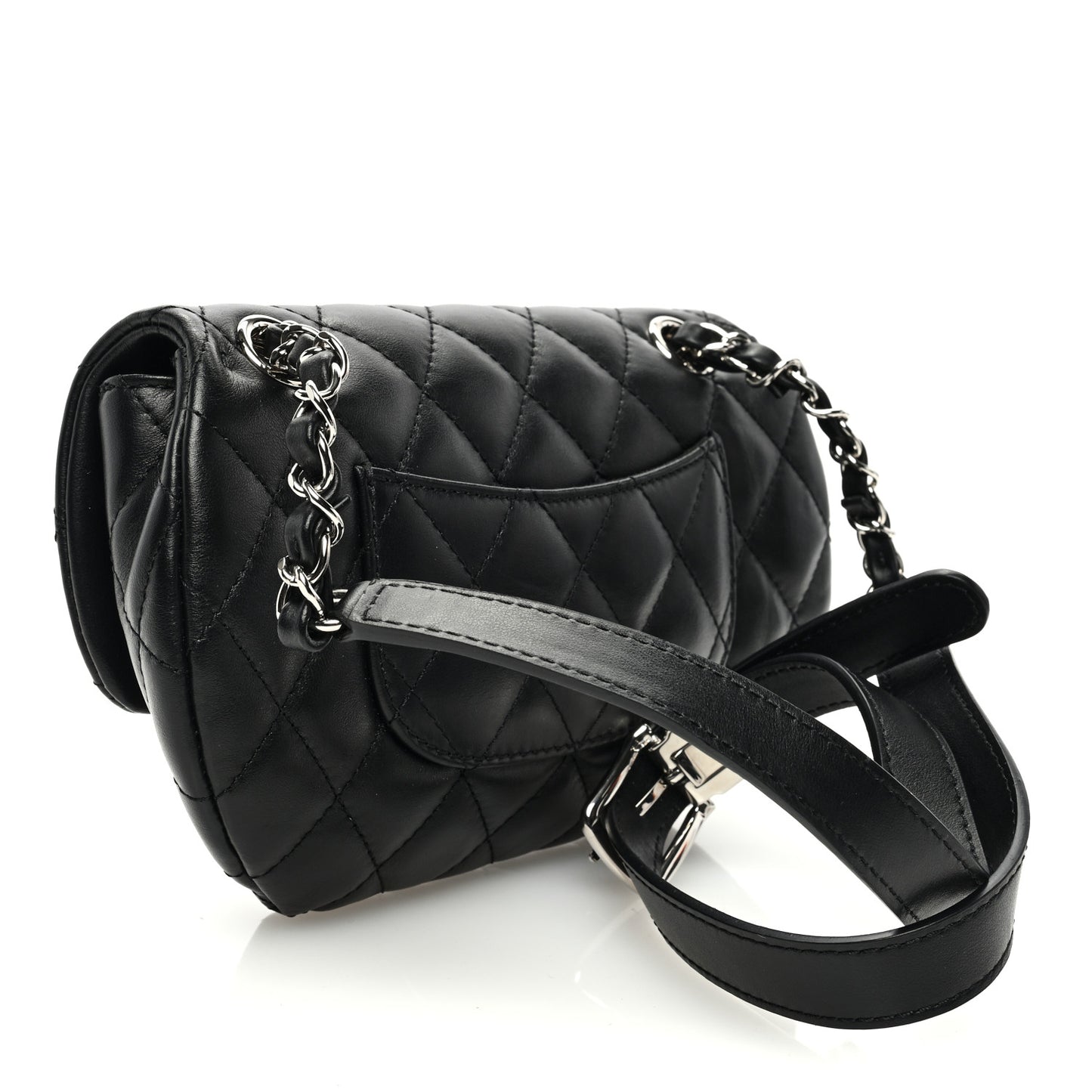 Calfskin Quilted CC Uniform Flap Belt Bag Black