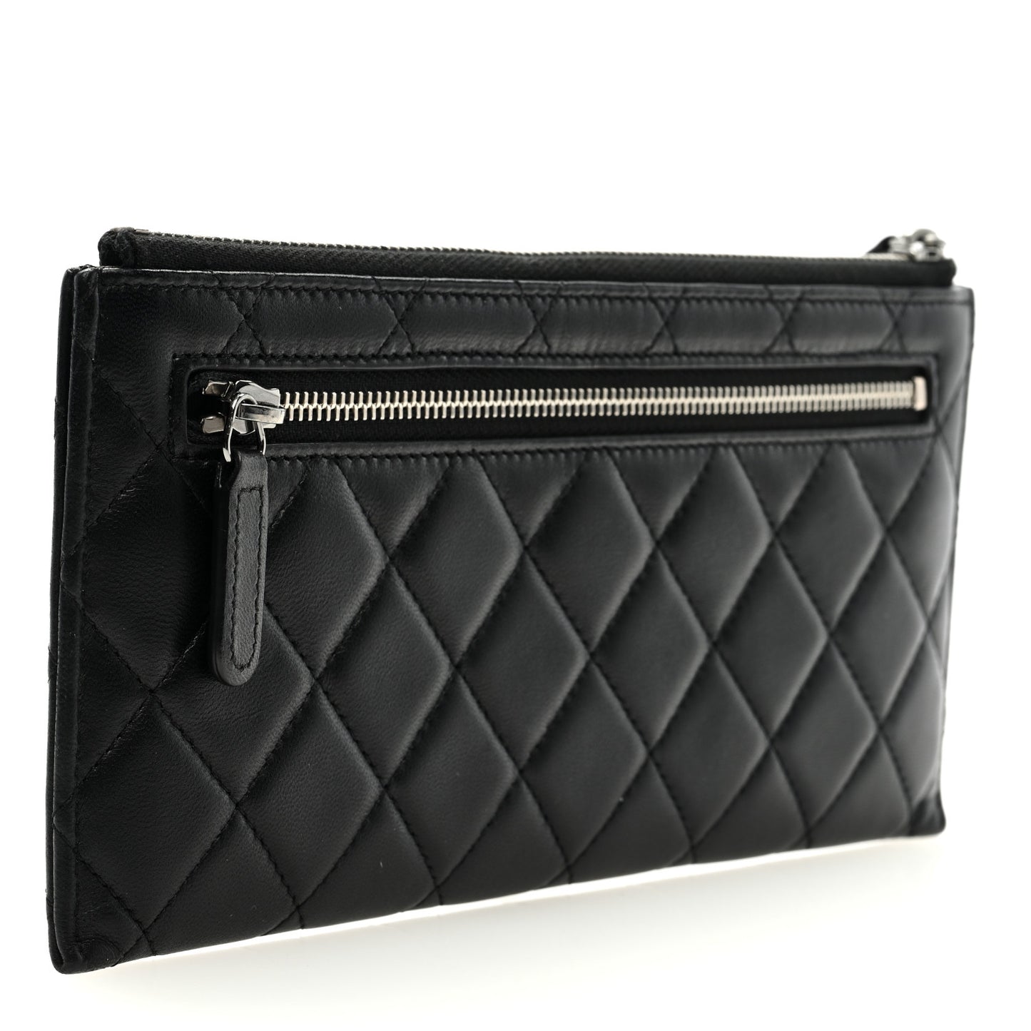 Lambskin Quilted Zip Pouch Black