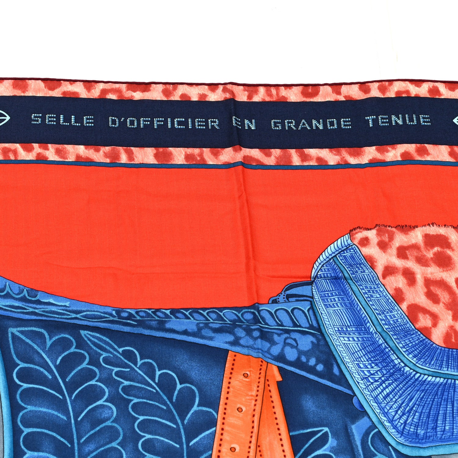Hermes Cashmere Silk Selle D'Officier Shawl 140 Orange Bleu Corail 3 of 5