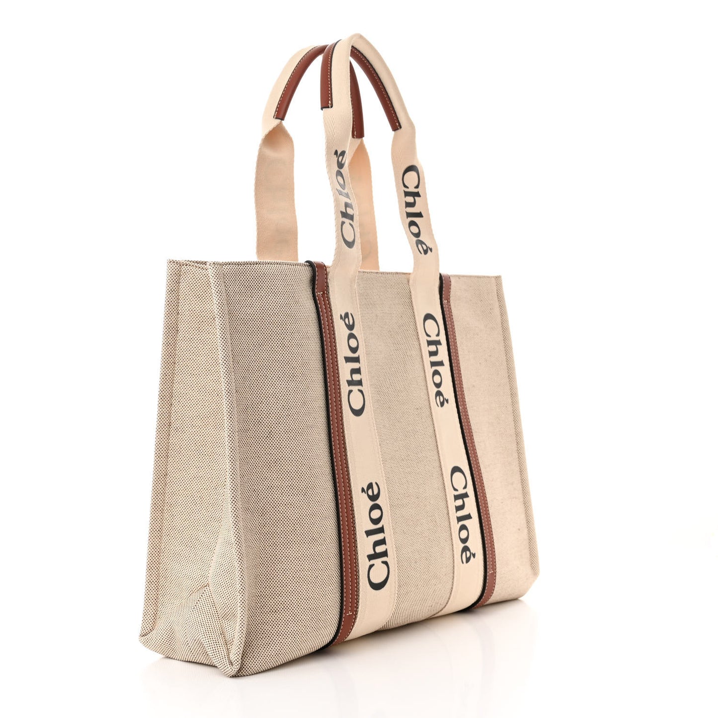 Cotton Calfskin Large Woody Ribbon Tote White Brown