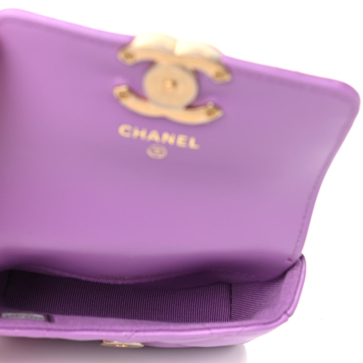 Lambskin Lacquered Metal Quilted Flap Chain Belt Bag Purple