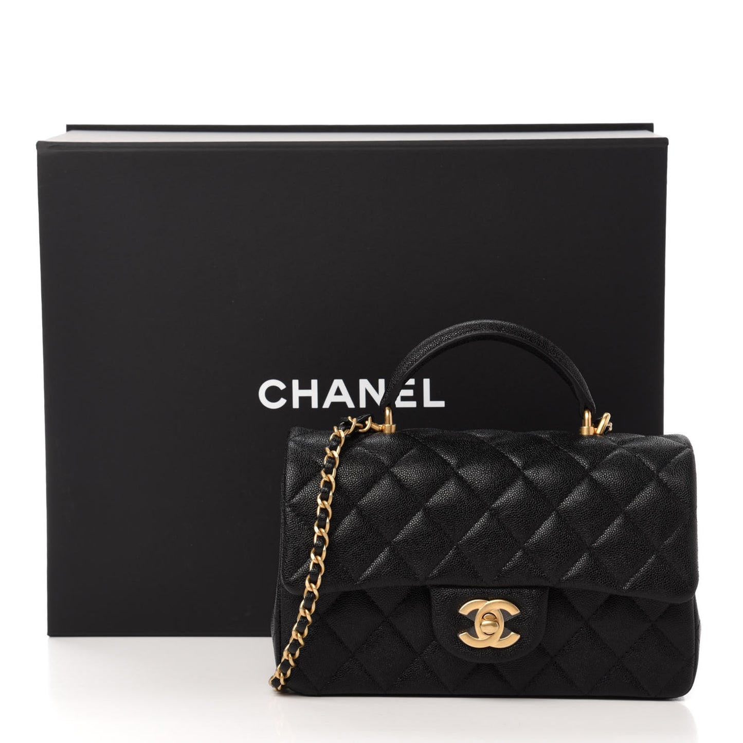 Caviar Quilted Mini Top Handle Rectangular Flap Black
