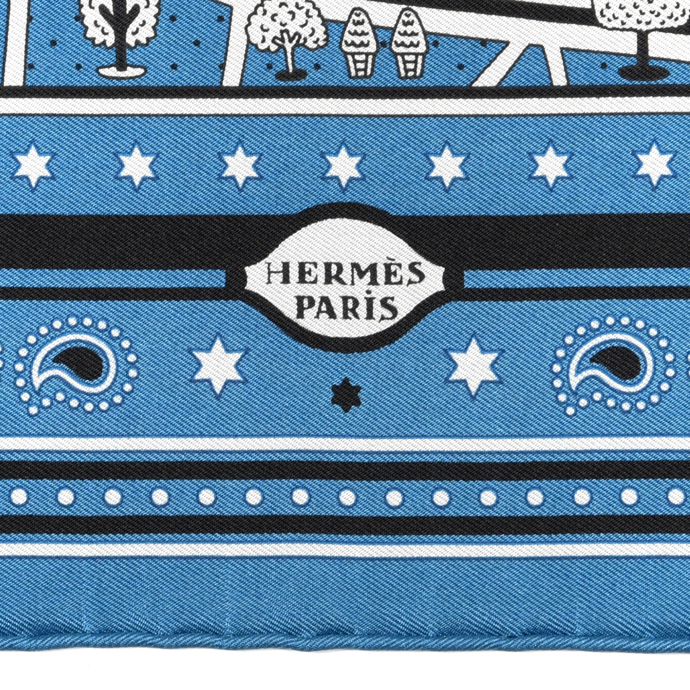 Silk Les Nouveaux Amoureux de Paris Bandana Scarf 55 Bleu Canard Black Gris