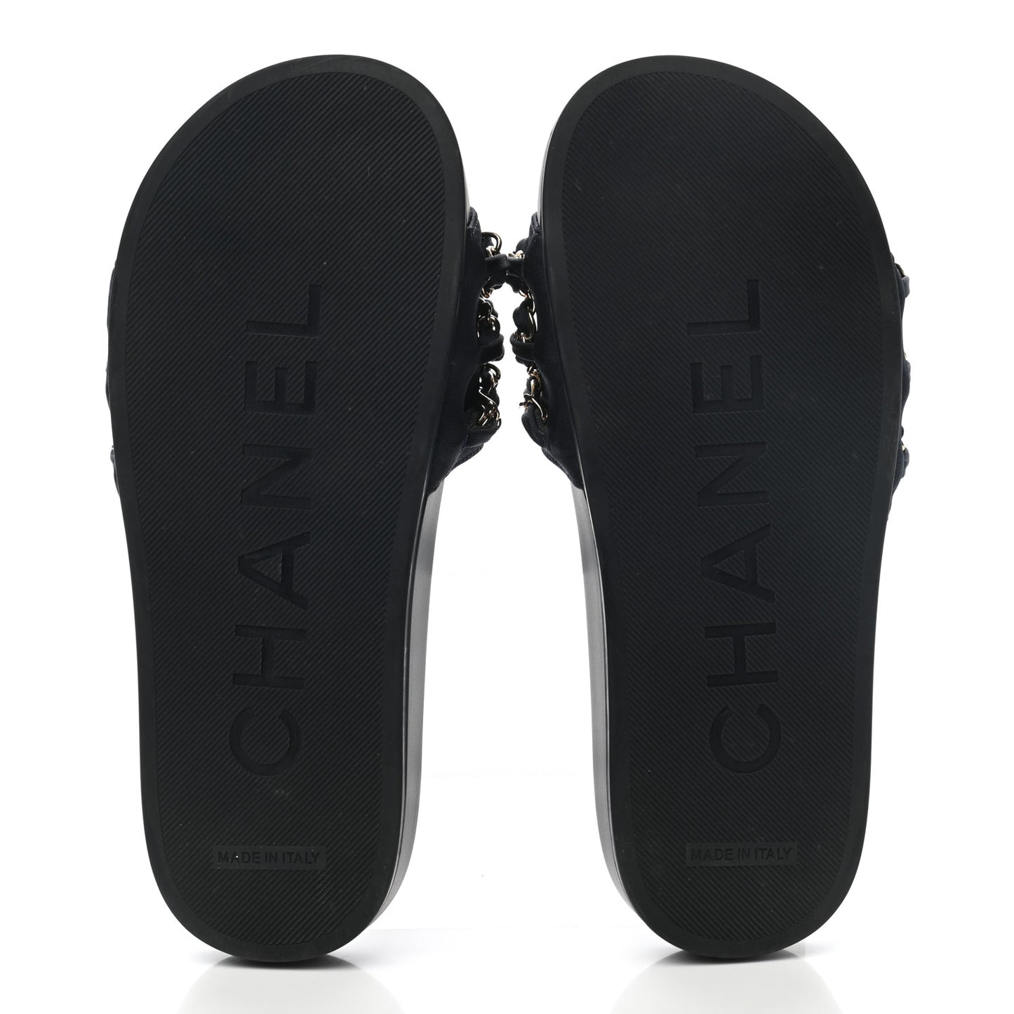 Satin Canvas Chain Slides Sandals Flats 35 Marine