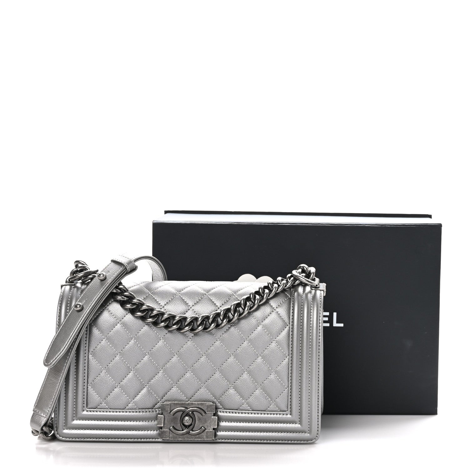Chanel Metallic Caviar Quilted Medium Boy Flap Silver 11 of 11