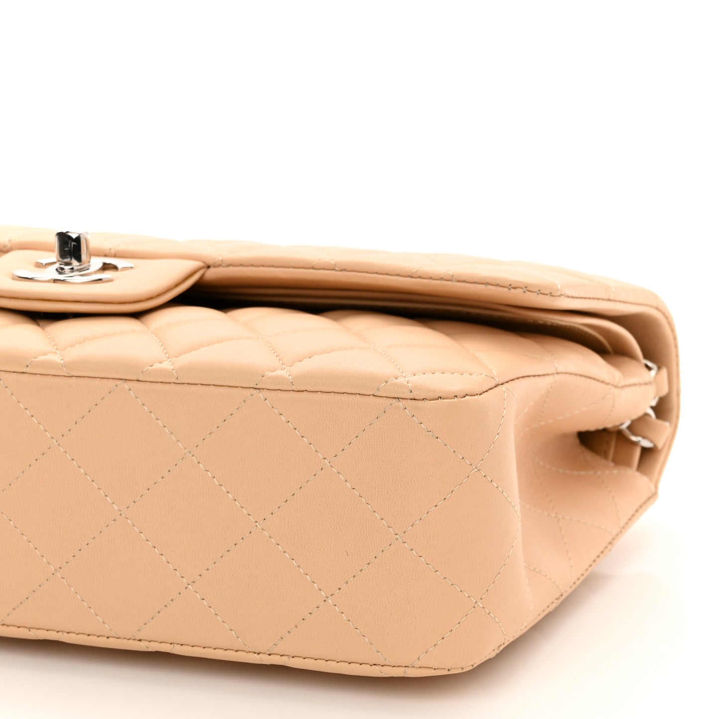 Lambskin Quilted Medium Double Flap Beige
