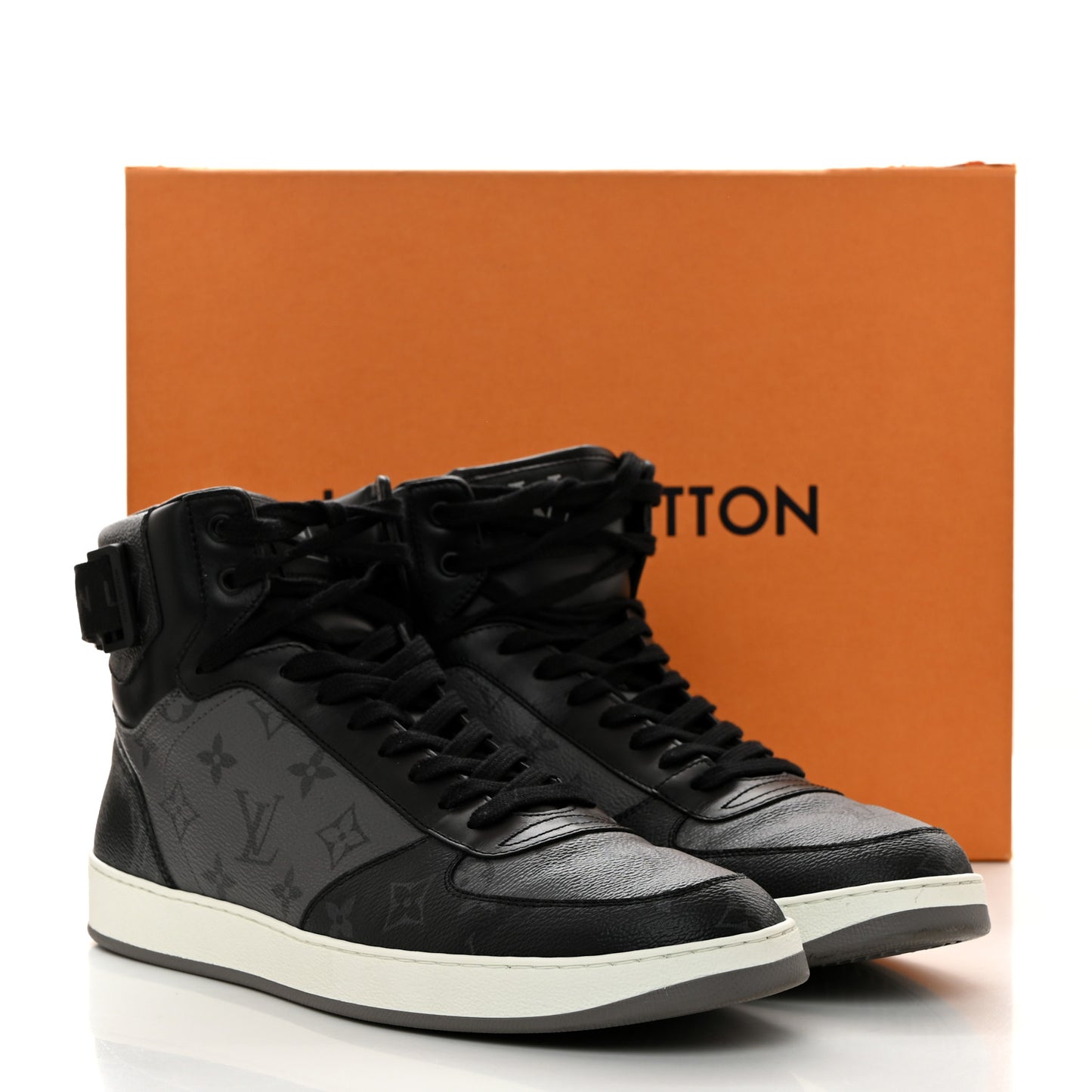 Calfskin Monogram Eclipse Mens Rivoli High Top Sneakers 10.5 Black Grey