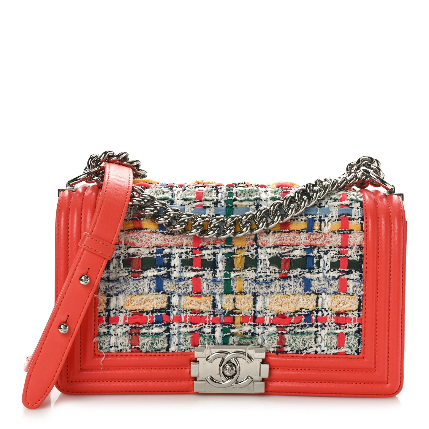 Lambskin Tweed Medium Boy Flap Coral