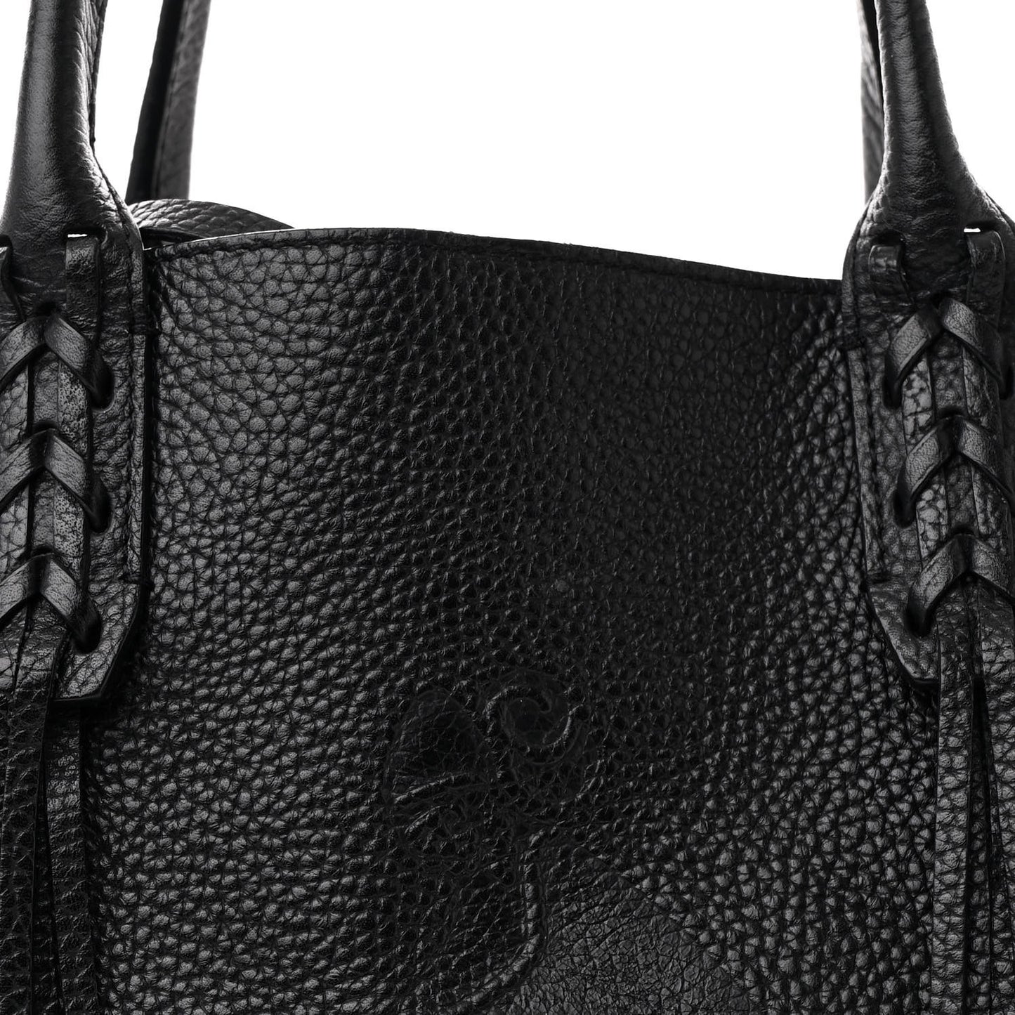 Grained Calfskin Logo Small Fringe Shopper Tote Black