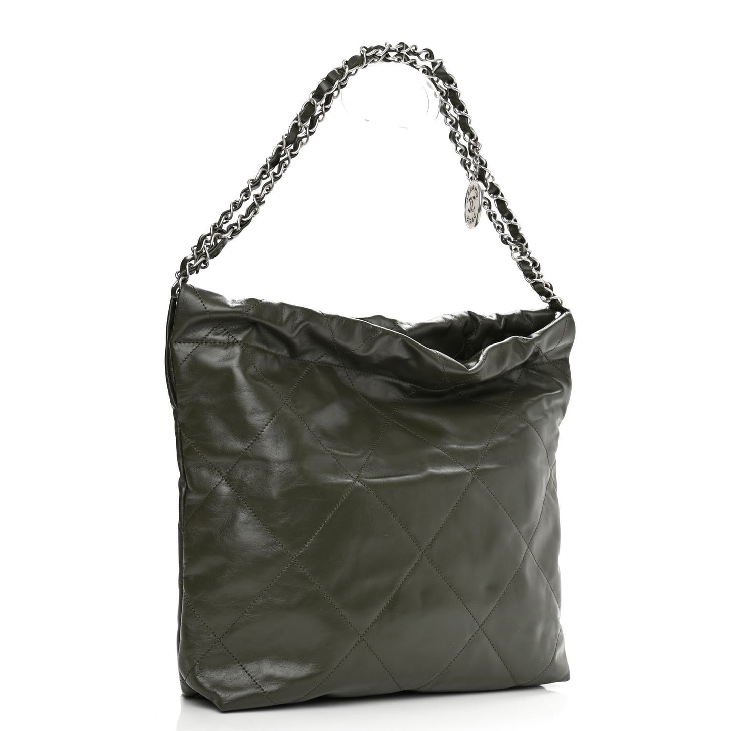 Shiny Calfskin Quilted Small Chanel 22 Khaki