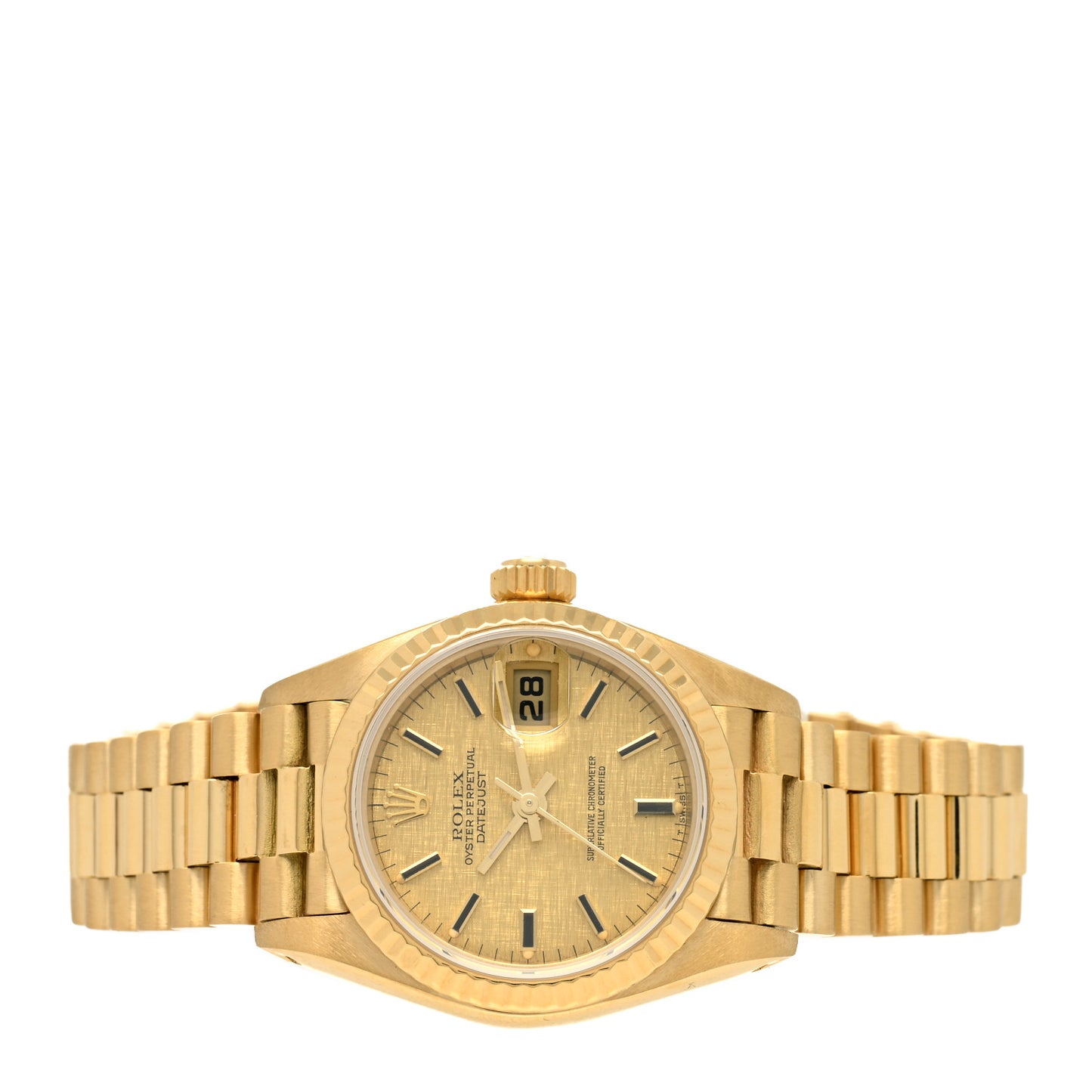 18K Yellow Gold 26mm Oyster Perpetual Datejust President Watch Linen 69178