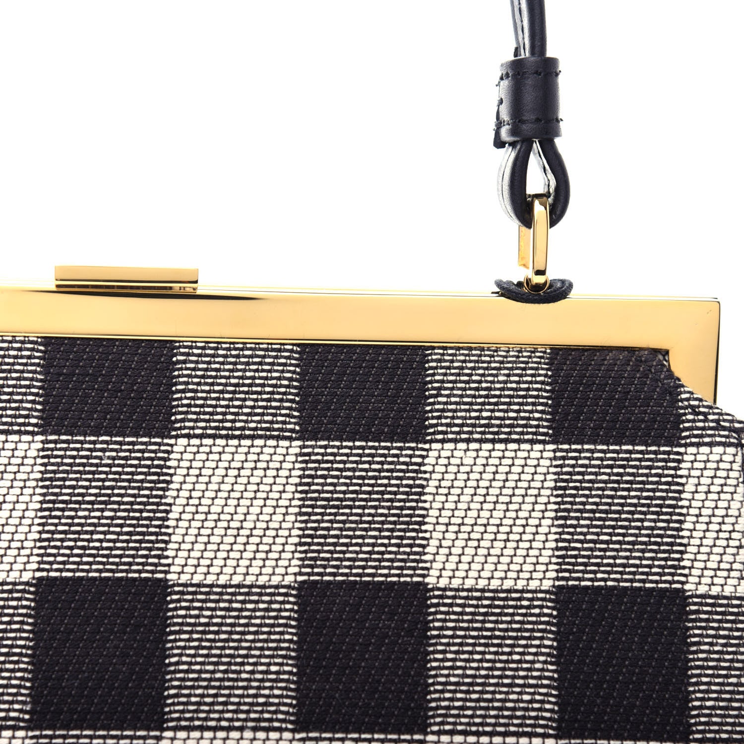 Mansur Gavriel Canvas Check Elegant Top Handle Bag Black White 9 of 9