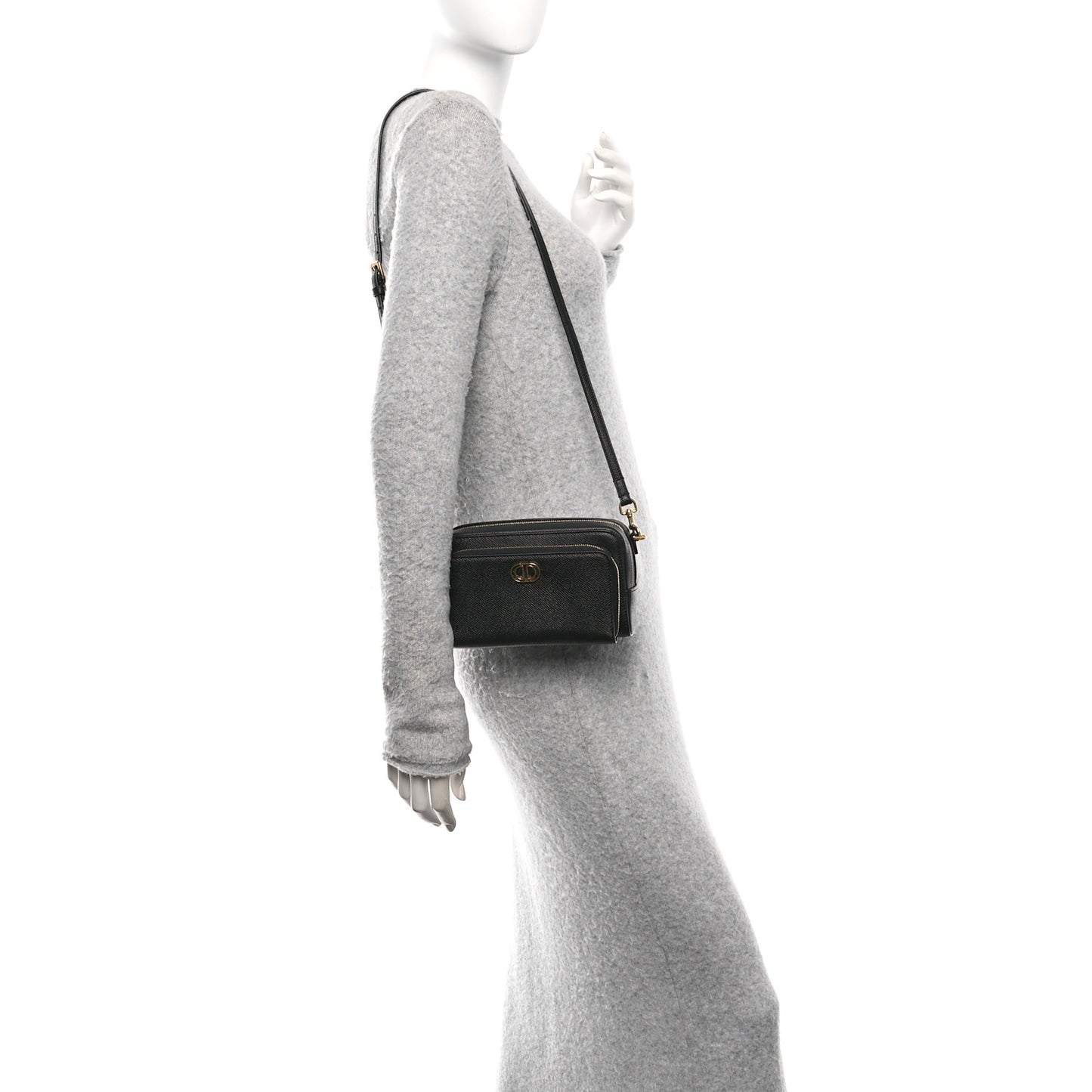 Grained Calfskin Caro Double Pouch Black
