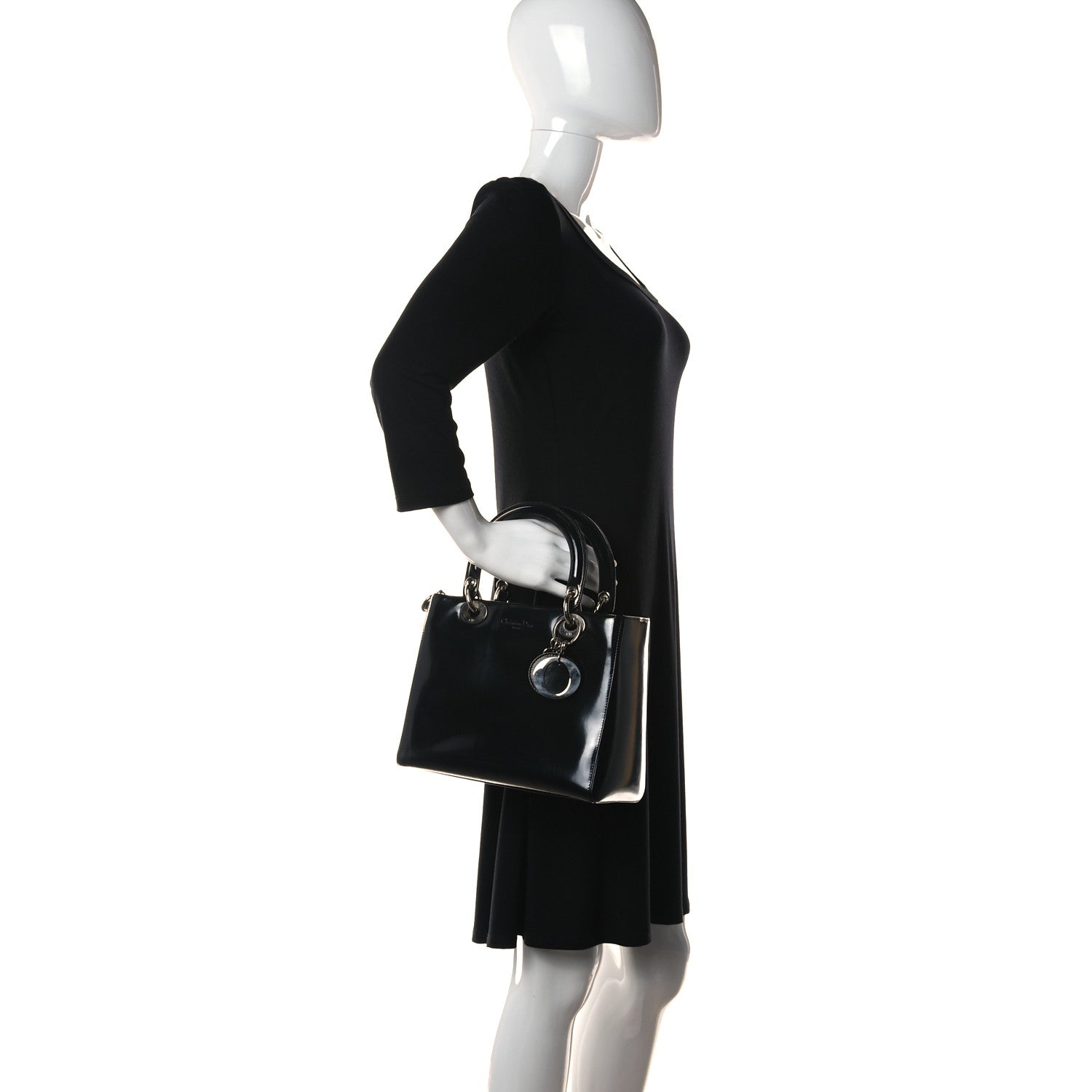 Christian Dior Glazed Calfskin Medium Lady Dior Black 2 of 18