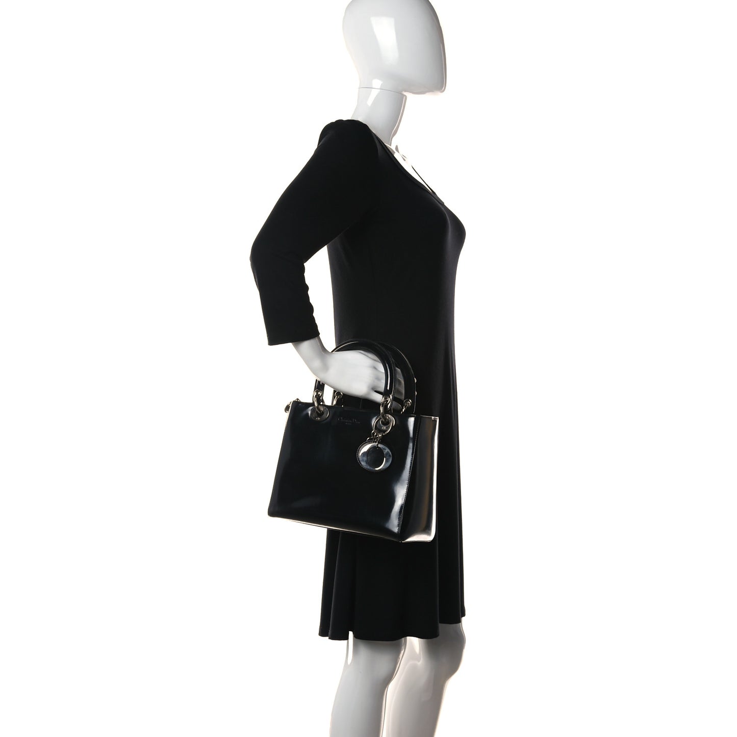 Glazed Calfskin Medium Lady Dior Black