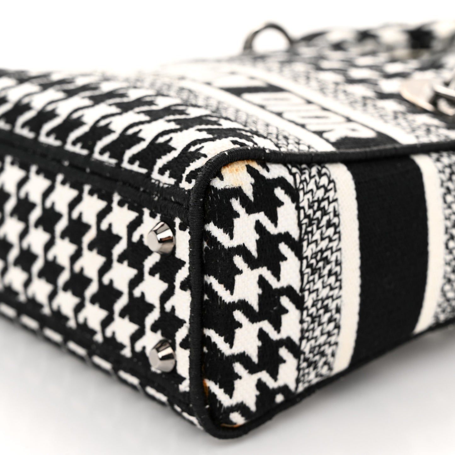 Canvas Houndstooth Embroidered Mini Lady D-Lite Black White