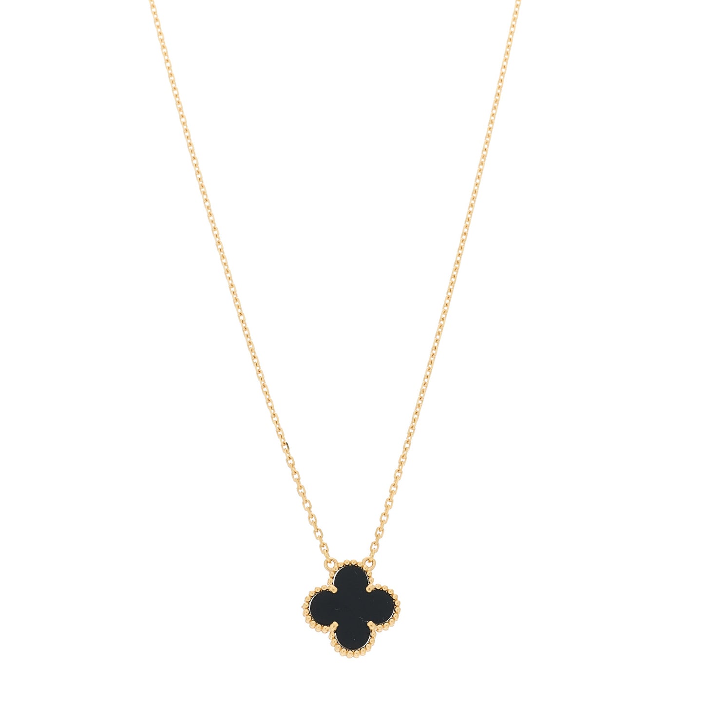 18K Yellow Gold Black Onyx Vintage Alhambra Pendant Necklace