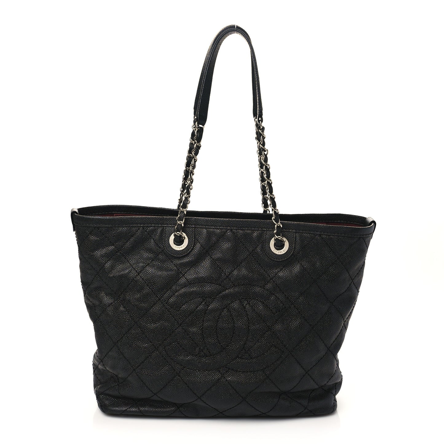 Grained Calfskin Quilted Small Daily Shopping Tote Black