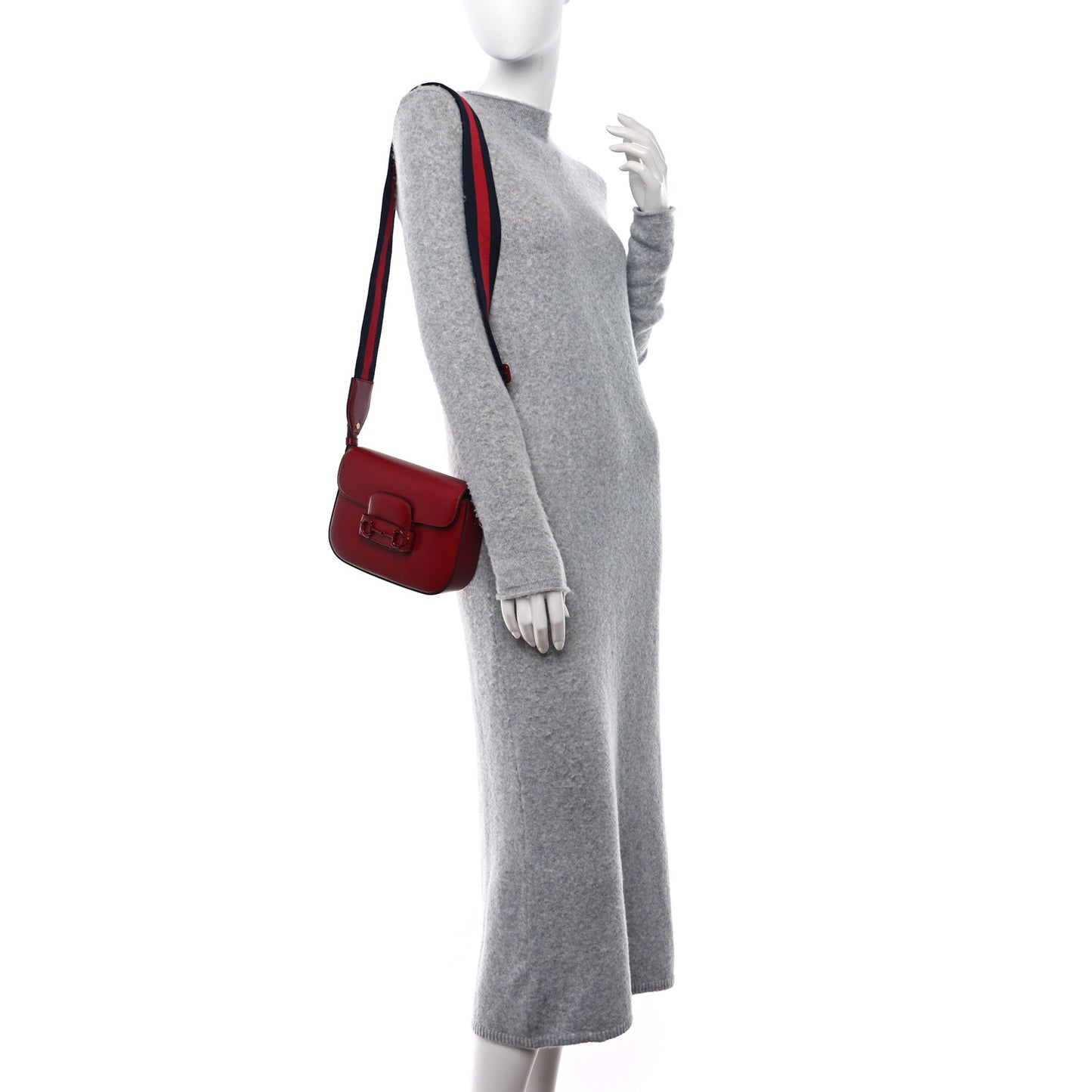 Azalea Calfskin Web Monochrome Horsebit 1955 Shoulder Bag New Cherry Red