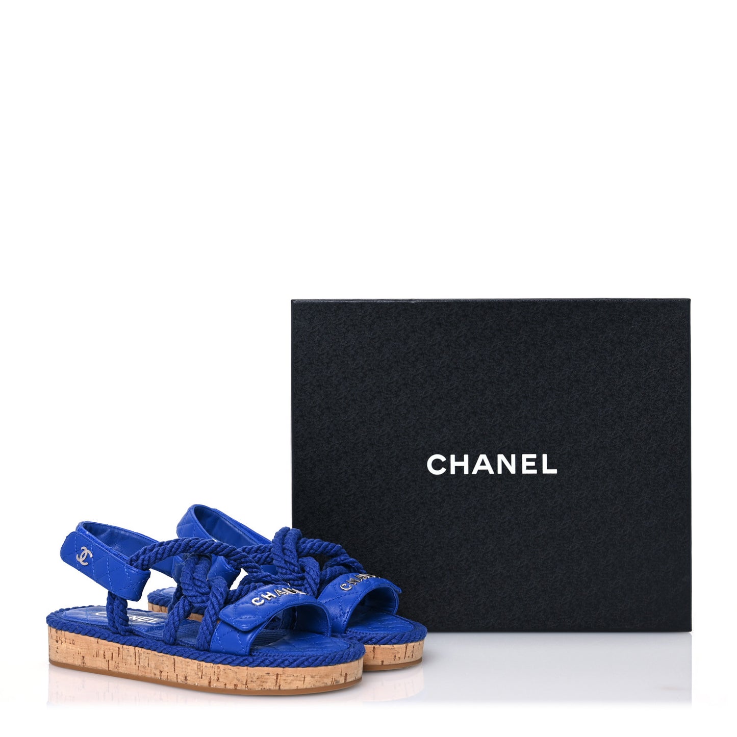 Cord Lambskin Quilted Logo Sandals 36 Blue