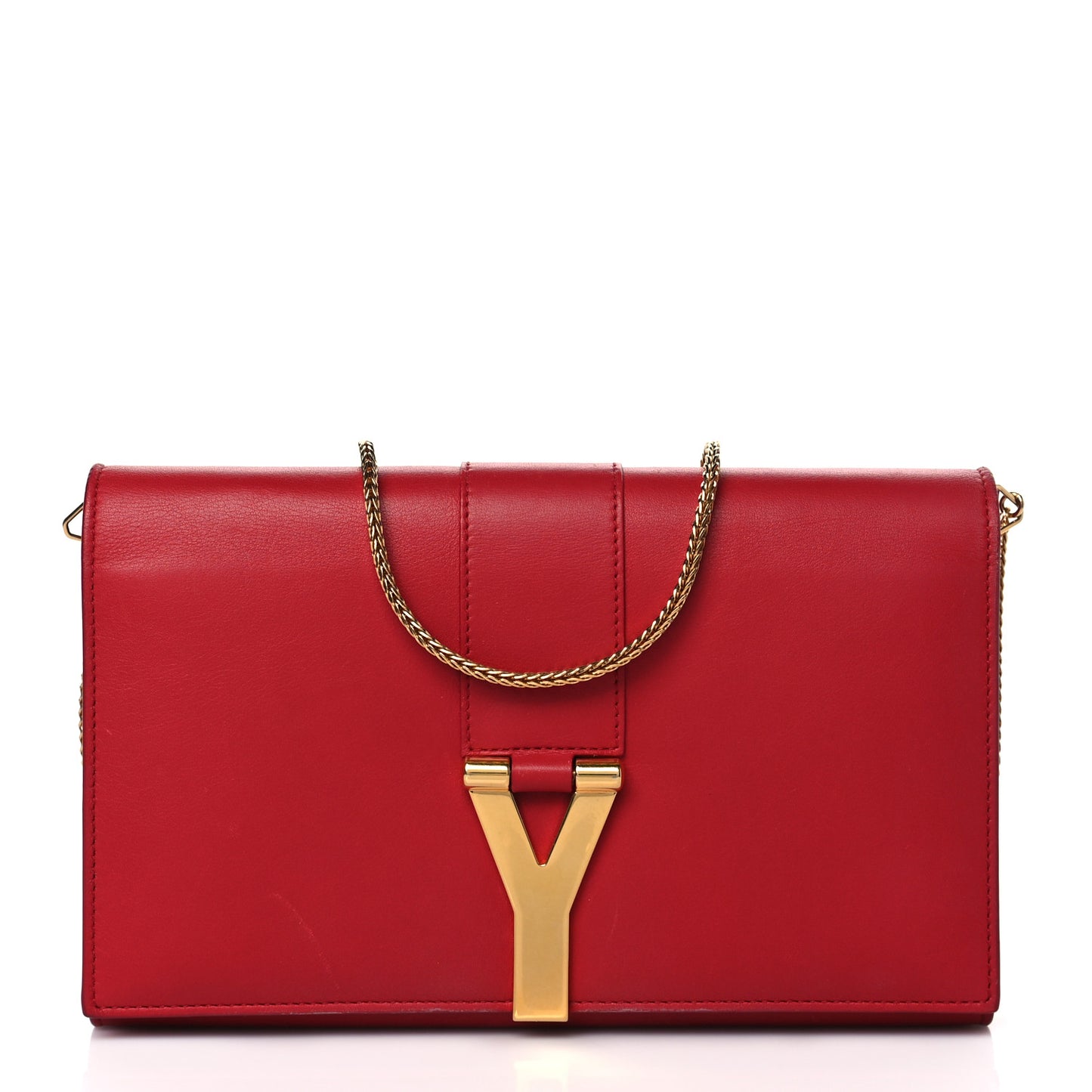 Calfskin Classic Y Ligne Chain Wallet Vermillion