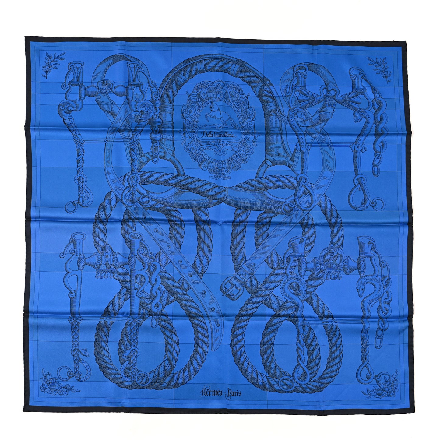 Silk Double Face Della Cavalleria Finesse Scarf 90 Bleu Gold Taupe